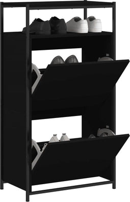 Schoenenkast 60x34x112 cm bewerkt hout zwart