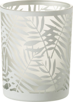 J-Line windlicht Bladeren - glas - wit - medium - 2 stuks