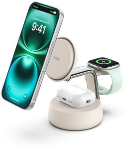 Belkin UltraCharge Pro - 3-in-1 magnetisch draadloos laadstation - Qi2 25W - Beige