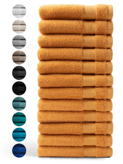 DoubleDry Handdoeken Set 50 x 100 cm - 12 stuks - 100% zacht katoen 500 g/m2 - 12x Okergeel