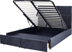 VERNOYES - Bed met opbergruimte - Marineblauw - 160 x 200 cm - Fluweel