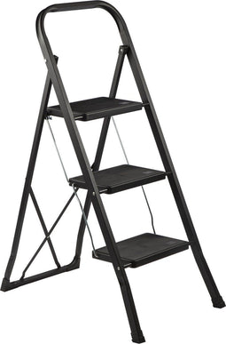 Kibani Keukentrapje Basic - 3 treden - huishoudtrap - keukentrap - opstapje - metaal - opvouwbaar - inklapbaar - zwart - antislip - stevig