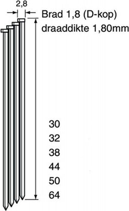 Dutack Brad D kop DA18 50 mm - 4000 Stuks