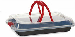 Taartplateau Met Deksel Zwart Rood Ijzer 36,5 X 24 X 7,5 Cm (12 Stuks)