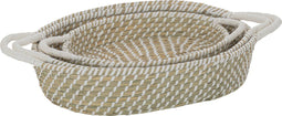 J-Line mand Ovaal Handvatten - jute - naturel/wit - 3 stuks