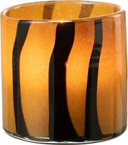 J-Line windlicht Strepen Safari - glas - zwart/bruin - medium