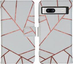 iMoshion Hoesje Geschikt voor Google Pixel 7a Hoesje Met Pasjeshouder - iMoshion Design Softcase Bookcase - Wit / White Graphic