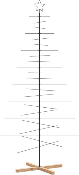 vidaXL - Kerstdecoratie - kerstboom - met - houten - basis - 210 - cm - metaal - zwart