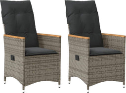 vidaXL - Tuinstoelen - 2 - st - verstelbaar - met - kussens - poly - rattan - grijs