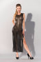 Guilty Pleasure Fetish Wear Jurk -L- PRINTED DATEX STRIPED LONG Zwart