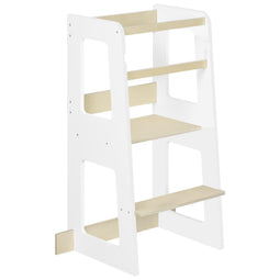 WOLTU Montessori leertoren - keukentoren - valbeveiliging - wit en houtkleur - 59 x 90 x 41 cm