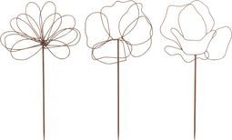 J-Line decoratie Tuin Bloemen - ijzer - roest - 3 stuks