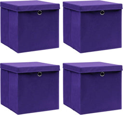 vidaXL - Opbergboxen - met - deksel - 4 - st - 32x32x32 - cm - stof - paars