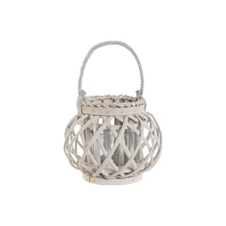Kaarshouder Home ESPRIT Wit vlechtwerk Kristal 23 x 23 x 18 cm