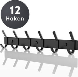 Volcan Wandkapstok - 12 Haken - RVS - Industrieel - Zwart
