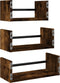 vidaXL - 3-delige - Wandschappenset - met - stangen - bewerkt - hout - gerookt - eiken