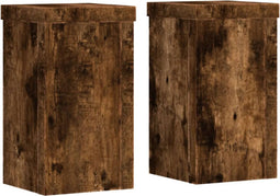 vidaXL - Plantenstandaards - 2 - st - 10x10x18 - cm - bewerkt - hout - gerookt - eiken