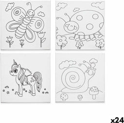 Canvas Wit Stof 25 x 25 x 1,5 cm Om te schilderen dieren (24 Stuks)