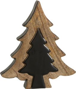 J-Line decoratie Kerstboom Puzzel - hout - zwart/naturel - medium