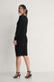 NA-KD Reborn - Rouched Ribbed Button Jurk - V-hals lange mouwen midi - Zwart