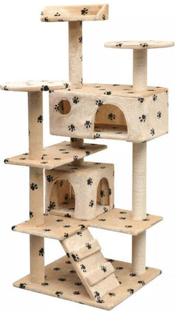 vidaXL - Kattenkrabpaal - met - sisal - krabpalen - 125 - cm - pootafdrukprint - beige