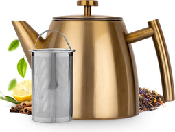 Vaja® Theepot Juliette - Dubbelwandig - 1 Liter - RVS Goud