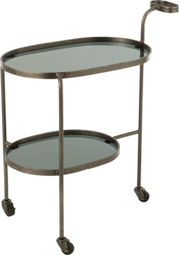 J-Line serveerkar Ovaal 2 niveaus - ijzer/glas - grijs
