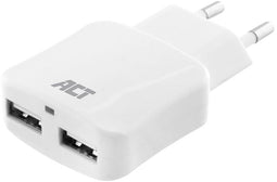 ACT AC2115 - USB lader - 2-poorts 2,4A 12W Smart IC - Wit