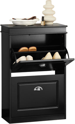 SoBuy FSR78-SCH - Schoenenkast - 2 Kleppen 4 Planken - Zwart