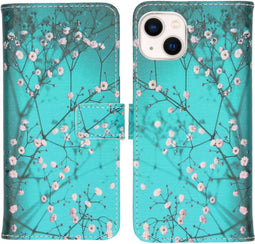 iMoshion Hoesje Geschikt voor iPhone 13 Hoesje Met Pasjeshouder - iMoshion Design Softcase Bookcase - Blauw / Blossom