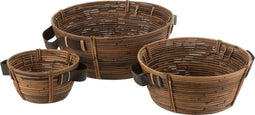J-Line schaal + handvat - rotan - bruin - 3 stuks