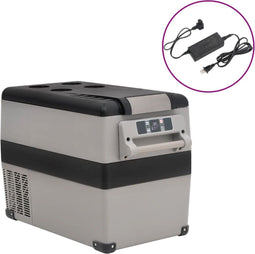 vidaXL - Koelbox - met - handvat - en - adapter - 45 - L - PP - & - PE - zwart - en - grijs