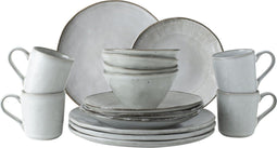 Dutch Rose Organic Serviesset 4 persoons - 16 Delig - Stoneware Handgemaakt - Lichtgrijs