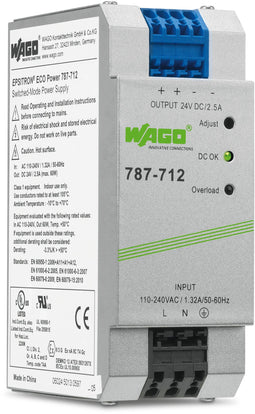 Wago 787-712 - DIN-rail netvoeding 24 V/DC 2.5 A 60 W - Robuuste metalen behuizing