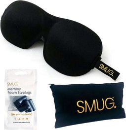 SMUG 3D Slaapmasker met Zwarte Oordopjes en Opbergzakje - 100% Verduisterend - Ergonomisch Oogmasker - Zwart
