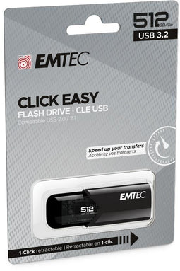 Emtec B110 Click Easy 3.2 - USB Stick - 512GB - Zwart