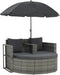 vidaXL - Tuinbank - 2-zits - met - kussens - en - parasol - poly - rattan - grijs