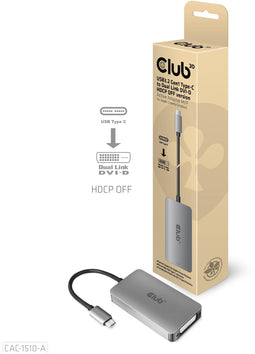 Club 3D CAC-1510-A - USB3.2 Gen1 Type-C naar Dual Link DVI-D Adapter - HDCP OFF - Grijs