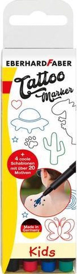 Eberhard Faber tattoo stiften - Kids - 4 stuks - rood, groen, blauw, zwart - EF-559504