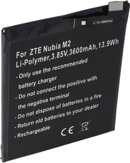 Accu geschikt voor ZTE Nubia M2, Li-Polymer, 3.85V, 3600mAh, 13.9Wh, ingebouwd, zonder gereedschap