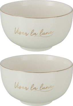 J-Line kom 'Viser La Lune' - porselein - wit/goud - large - 2 stuks