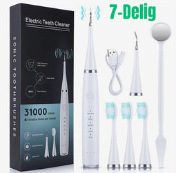 Allernieuwste.nl® SET Oplaadbare Sonische Tandenborstel PLUS Tandsteenverwijderaar - Ultrasone Reiniging 5 standen 31000/min - Kleur Wit