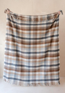 Picknickkleed Neutraal Geblokt met leren Draagset Taupe - Gerecycled - Waterdicht - 145x190cm - TBCo