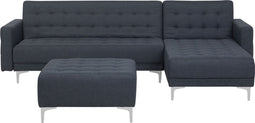 ABERDEEN - Slaapbank met poef - Donkergrijs - Links - Polyester
