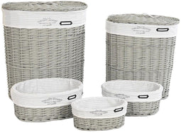 Mandenset DKD Home Decor Wit Grijs vlechtwerk 51 x 37 x 56 cm 52 x 38 x 57 cm (5 Onderdelen)