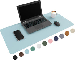 WURK Bureau Onderlegger Kunstleer - Bureau Organizer - Muismat XXL - Inclusief Kabel Clip - Baby Blauw - 80x40 cm
