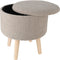 H&S Collection Opbergkruk - hout - teddy stof - taupe - D35 x H40 cm - opbergpoef