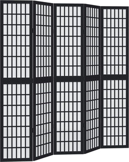 vidaXL - Kamerscherm - met - 5 - panelen - massief - paulowniahout - zwart