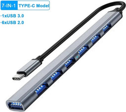 7 IN 1 HUB - 7-poorts - Multi Splitter - Hoge Snelheid 5Gbps voor Pc Computer - Multipoort type C