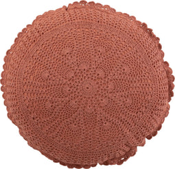 J-Line kussen Rond Mia Kant - katoen - bruin